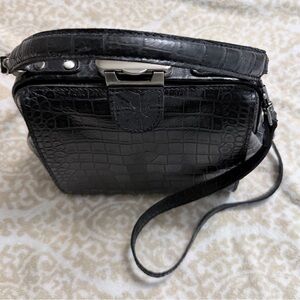 Elegant Black Crocodile-Embossed Women's Bag snap clasp